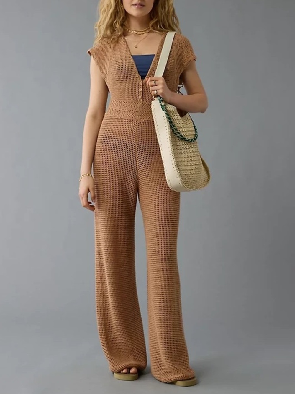 American Eagle Outfitters Crochet Wide-Leg Jumpsuit